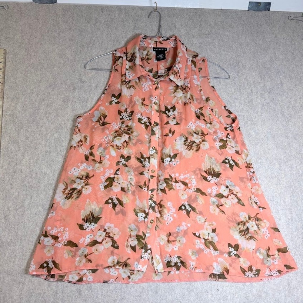 Metaphor Floral Blouse Womens XL Peach Pink Polyester Sleeveless Boho Chic Top